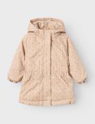 Nmfgerda Padded Long Jacket Aop Fo Lil Lil'Atelier Beige