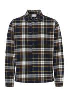 Big Checked Heavy Flannel Overshirt Knowledge Cotton Apparel Navy