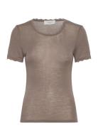 Rwsamber Ss T-Shirt W. Lace Rosemunde Beige