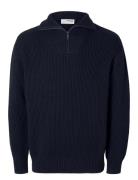 Slhdry Ls Knit Relaxed Half Zip Selected Homme Navy