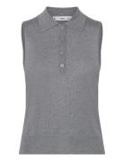 Fine-Knit Polo Neck Gilet Mango Grey