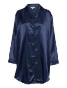 Satin Long Sleeve Nightshirt Lady Avenue Blue