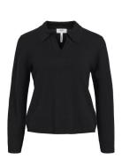 Objthess L/S V-Neck Knit Polo Noos Object Black