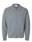 Slhreason Ls Knit Boiled Wool Cardigan Selected Homme Grey