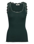 Rmwbalta Modal Sl Lace U-Neck Top RM By Rosemunde Green