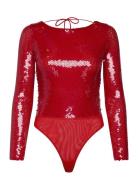 Brenna Sequin Bodysuit Bardot Red