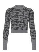 Camo Long Sleeve Crop Top Famme Grey