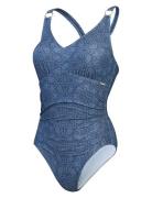 Womens Shaping Printed V Neck 1 Piece Speedo Blue