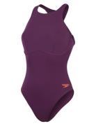 Womens Racer Zip Swimsuit With Built In Swim Bra Speedo Purple