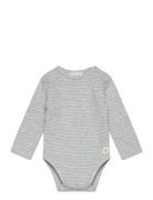 Striped Cotton Bodysuit Mango Grey