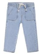 Jeans With Elastic Waist And Pockets Mango Blue