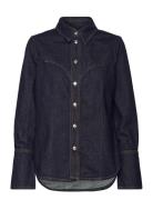 Denim Shirt With Seams Mango Navy