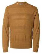 Slhtray Ls Knit Merino Crochet Crewneck Selected Homme Beige