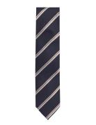 Polyester Tie With Stripe 7 Cm Lindbergh Black Navy