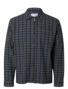 Slhjames Checks Zip Overshirt Selected Homme Navy