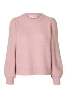 Slflulu Ls Knit Rib O-Neck Noos Selected Femme Pink