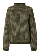 Slflulu Ls Herringb Knit High Neck Selected Femme Green