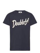 Ola Junior Script & Badge T-Shirt Double A By Wood Wood Navy