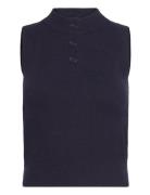 Knitted Gilet With Button Collar Mango Navy