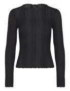 Ribbed Long Sleeve Lettuce Hem Top Monki Black