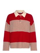 Striped Polo-Neck Sweater Mango Red