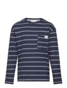 Chest-Pocket Striped T-Shirt Mango Navy