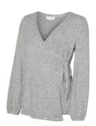 Mlalice Tess Ls Jrs Wrap Top 2F Mamalicious Grey