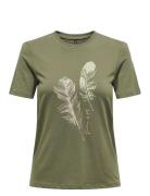 Onlkita Life Reg S/S Feathers Top Jrs ONLY Khaki