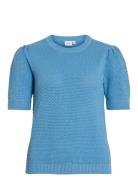 Vidalo O-Neck S/S Knit Top - Noos Vila Blue
