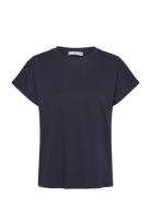 Rounded Neck Cotton T-Shirt Mango Navy