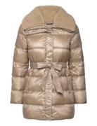 Faux-Shearling-Trim Belted Down Coat Lauren Ralph Lauren Beige