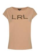 Beaded-Logo Cotton Jersey Tee Lauren Ralph Lauren Beige