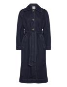 Long Rinse-Wash Denim Trench Coat Mango Blue
