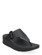 Lulu Covered-Buckle Raw-Edge Leather Toe-Thongs FitFlop Black