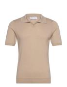 Man Fine Knit Open Collar T-Shirt Davida Cashmere Beige