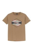 T-Shirt Chest Print Indian Blue Jeans Beige