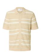 Slhpalo Ss Knit Crochet Polo Cardigan Selected Homme Beige