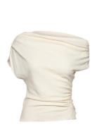 Asymmetric Ruched Top Mango Beige