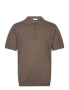 Crochet Knitted S/S V-Neck Polo Lindbergh Brown