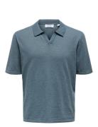 Onsgeorge Reg 12 Linen Ss Polo Knit ONLY & SONS Blue