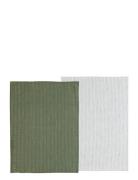 Viskestykke 50X70 Line 2 Stk. Olive/White Södahl Patterned