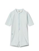 Max Seersucker Shortsleeve Swim Jumpsuit Liewood Blue