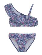 Bikini 1 Shoulder Frill, Aop Color Kids Blue