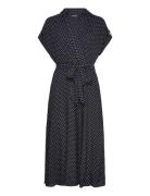 Polka-Dot Belted Crepe Dress Lauren Ralph Lauren Navy