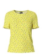Pcflora Ss O-Neck Top Jrs Msa Bc Pieces Yellow