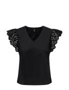Onllou Life Emb S/S Frill Top Wvn ONLY Black