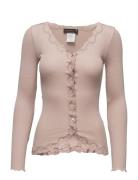 Rwbabette Silk Ls V-Neck Lace Cardi Rosemunde Pink