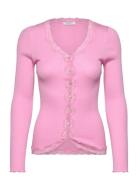 Rwbabette Silk Ls V-Neck Lace Cardi Rosemunde Pink