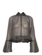 Floral-Print Blouse With Ruffles Mango Black