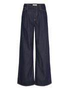 Wide Leg Denim Trousers With Frayed Waist Mango Black
